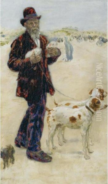 Man Walking Dogs Oil Painting by Jean-Francois Raffaelli