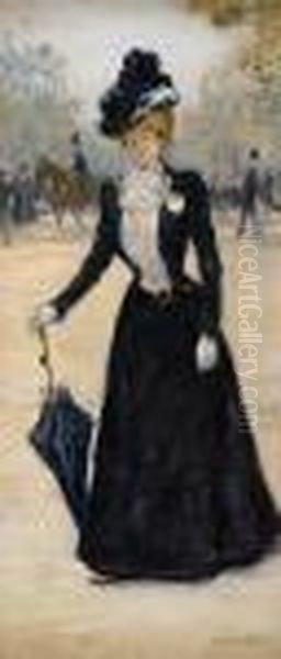 Lady In Black Oil Painting by Jean-Francois Raffaelli