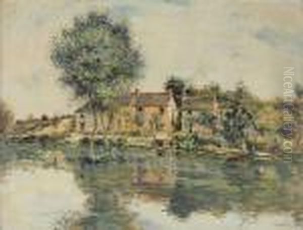 La Maison Rose, Bord De L'oise Oil Painting by Jean-Francois Raffaelli