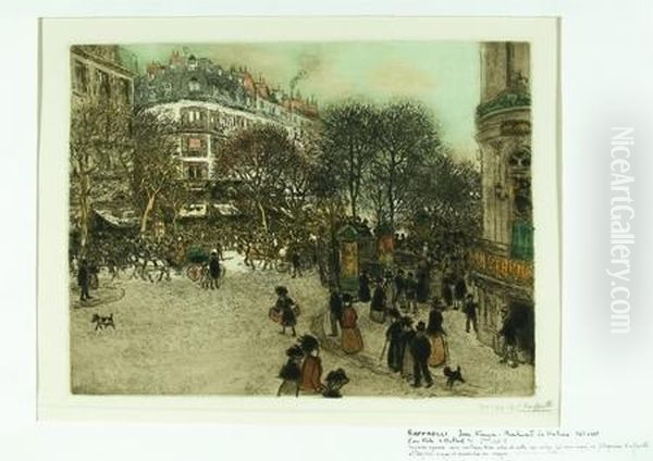 Le Boulevard Des Italiens 1911. 444 X 565 Oil Painting by Jean-Francois Raffaelli