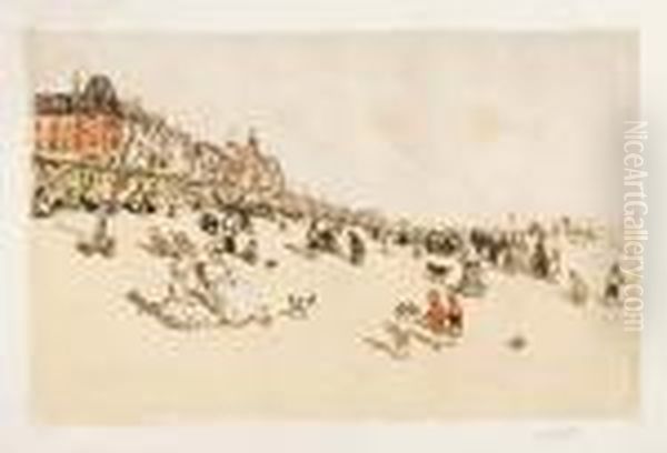 La Petite Plage (la Panne) Oil Painting by Jean-Francois Raffaelli