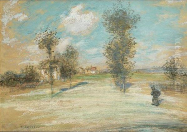 Paysage Avec Un Paysan Sur Un 
Chemin [ ; A Landscape With A Peasant On A Path ; Pencil And Pastel On 
Paper] Oil Painting by Jean-Francois Raffaelli