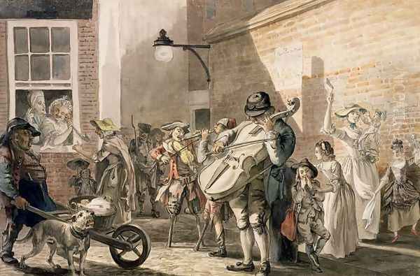 Itinerant Musicians playing in a poor part of town Oil Painting by Paul Sandby