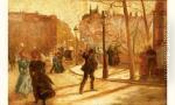 Coup De Vent Sur Les Quais A Paris Oil Painting by Jean-Francois Raffaelli