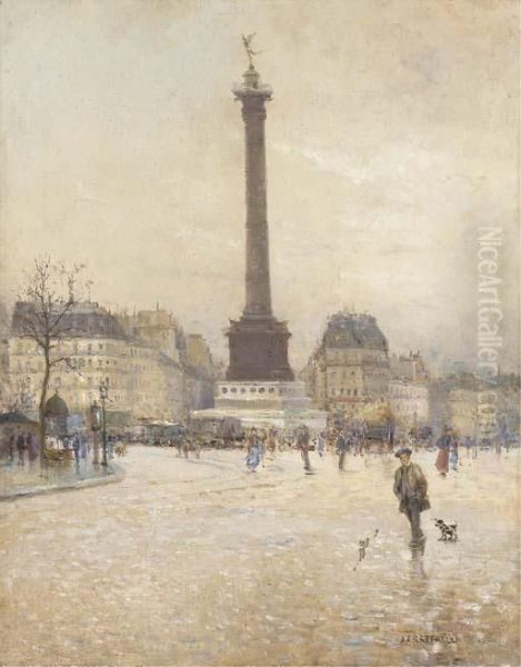 La Place De La Bastille, Paris Oil Painting by Jean-Francois Raffaelli