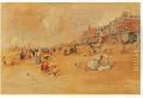 L'apres-midi A La Plage, La Panne, Belgique Oil Painting by Jean-Francois Raffaelli