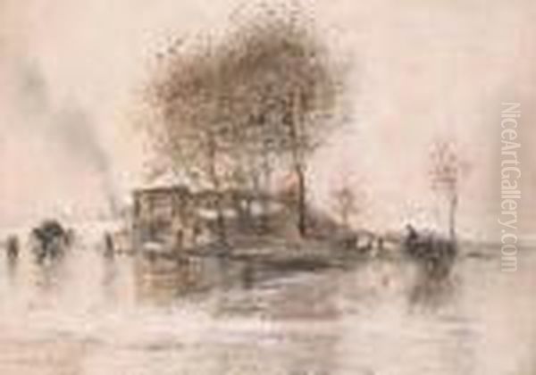 Les Environs De Paris Sous La Neige Oil Painting by Jean-Francois Raffaelli