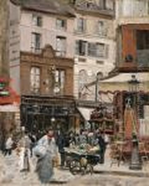 Rue De Montmartre Oil Painting by Jean-Francois Raffaelli