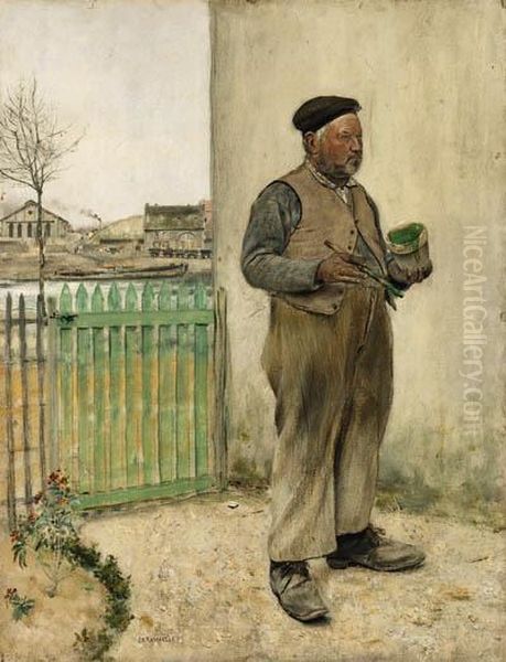 Bonhomme Venant De Peindre Sa Barrire (man Having Just Painted Hisfence) Oil Painting by Jean-Francois Raffaelli