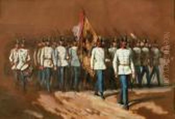 Defile Militaire Oil Painting by Auguste Raffet