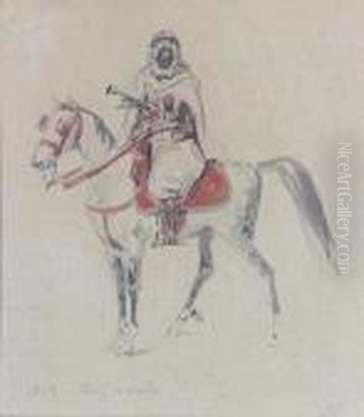 Chef Arabe A Cheval
Aquarelle Sur Traits De Crayon Noir Oil Painting by Auguste Raffet