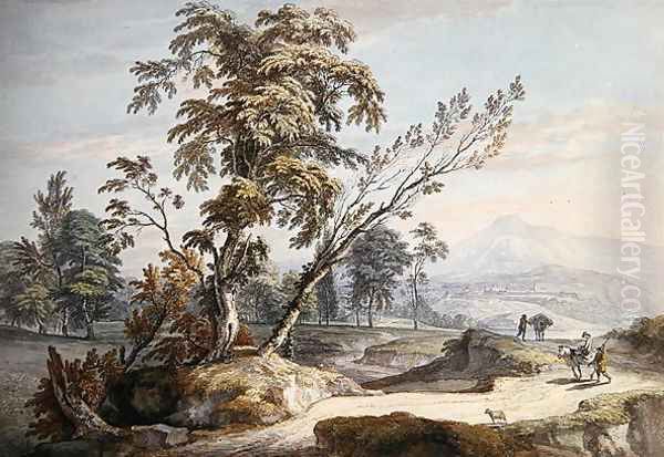 Italianate Landscape with Travellers no.2, c.1760 Oil Painting by Paul Sandby