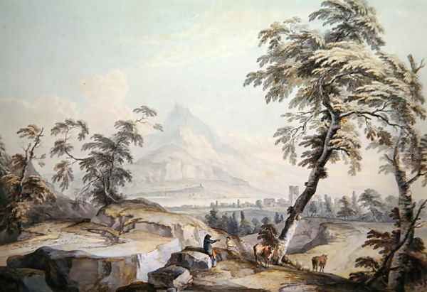 Italianate Landscape with Travellers, no.1 Oil Painting by Paul Sandby