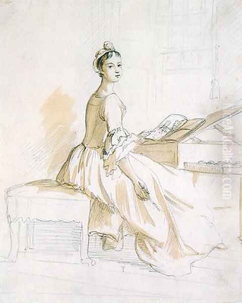 Portrait of a Lady at a Drawing Table 2 Oil Painting by Paul Sandby