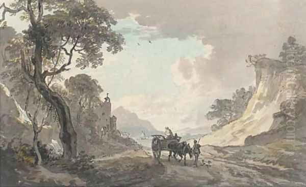 A horse and cart leaving a harbour Oil Painting by Paul Sandby