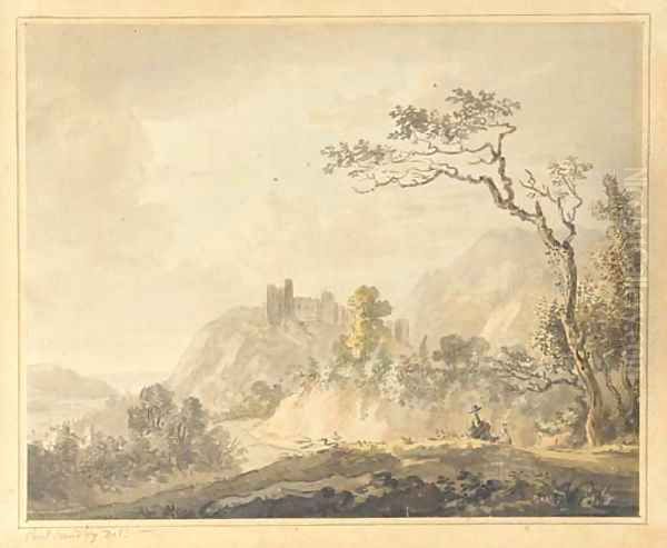 Italianate landscape with a figure in the foreground Oil Painting by Paul Sandby