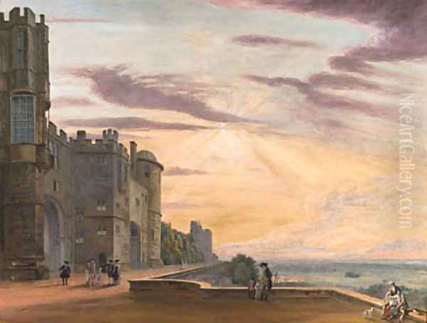 The North Terrace of Windsor Castle looking west Oil Painting by Paul Sandby