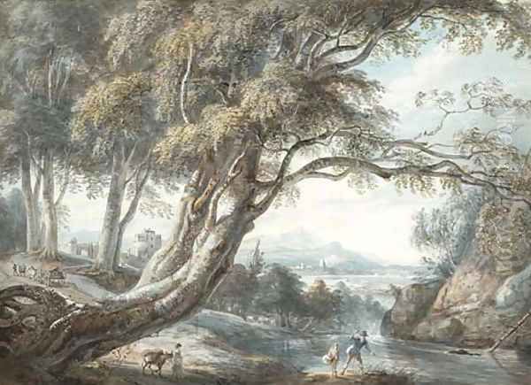 A riverside landscape Oil Painting by Paul Sandby