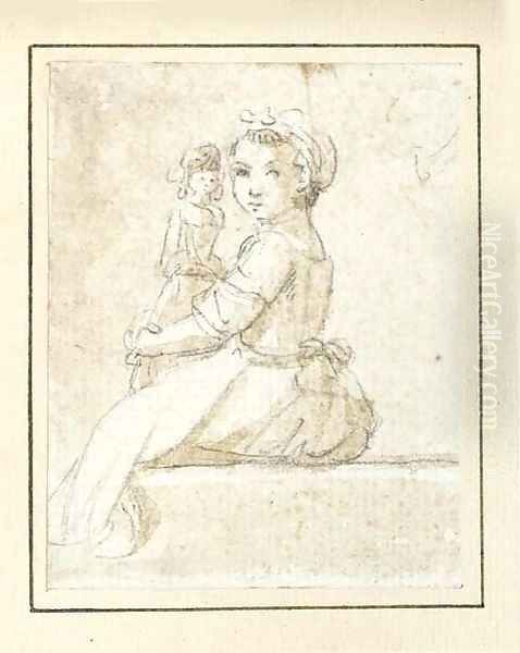 A seated girl with a doll Oil Painting by Paul Sandby