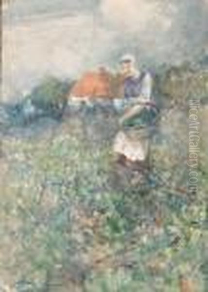 A Woman In A Vegetable Garden Oil Painting by Victor Noble Rainbird