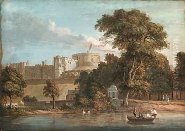 Windsor Castle, from the Thames near Romney Island, Berkshire Oil Painting by Paul Sandby