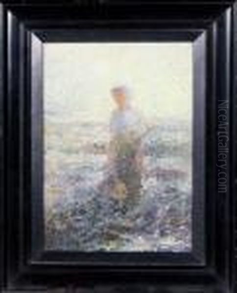 A Young Woman On A Rocky Shore Oil Painting by Victor Noble Rainbird