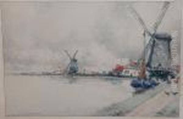 Dutch Windmills Oil Painting by Victor Noble Rainbird