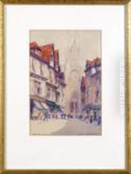 A Busy Street Scene Near Rouen Cathedral Oil Painting by Victor Noble Rainbird