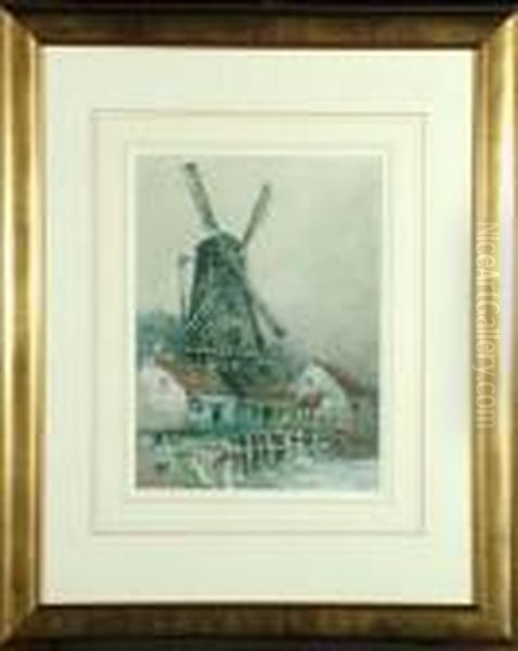 14in. X 10in. A Windmill In Holland Signed, See Illustration Oil Painting by Victor Noble Rainbird