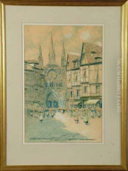 15in. X 10in. Impression, Rouen Cathedral Signed And Inscribed Oil Painting by Victor Noble Rainbird