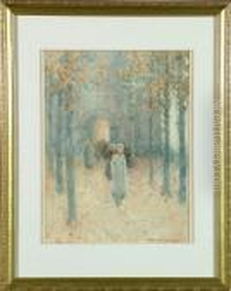 An Autumnal Procession Leaving Church Oil Painting by Victor Noble Rainbird