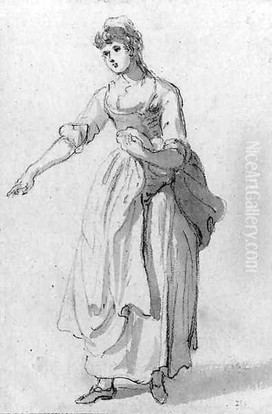 Study of a woman pointing Oil Painting by Paul Sandby