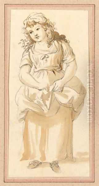 Study of a young girl holding her dress Oil Painting by Paul Sandby