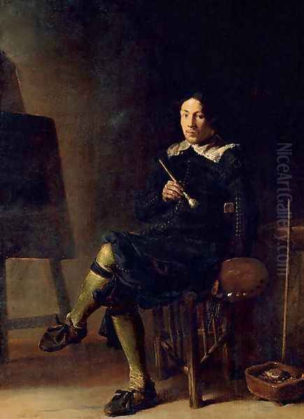 Selfportrait with Easel 1629 Oil Painting by Cornelis Saftleven