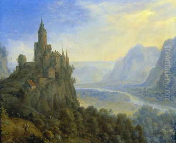 Mountainous landscape with a castle Oil Painting by Cornelis Saftleven