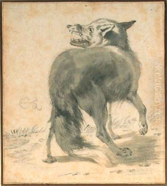 Study of a wolf, seen from behind Oil Painting by Cornelis Saftleven