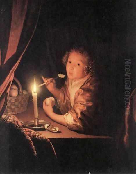 Girl Eating an Apple 1675-80 Oil Painting by Godfried Schalcken