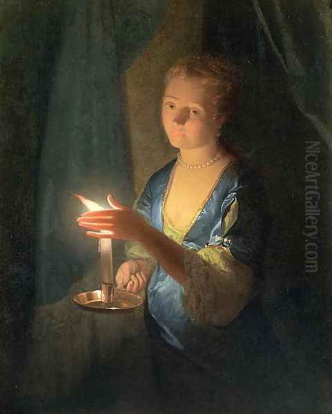 A Lady holding a Candle Oil Painting by Godfried Schalcken