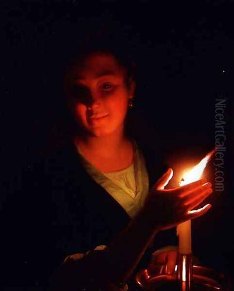 Woman with a Candle Oil Painting by Godfried Schalcken