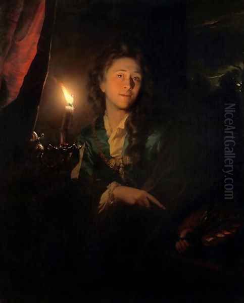 Self Portrait by Candlelight Oil Painting by Godfried Schalcken