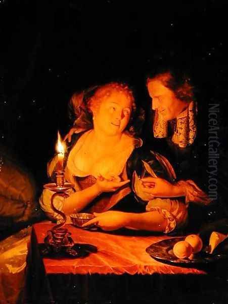 A Gentleman Offering a Lady a Ring Oil Painting by Godfried Schalcken