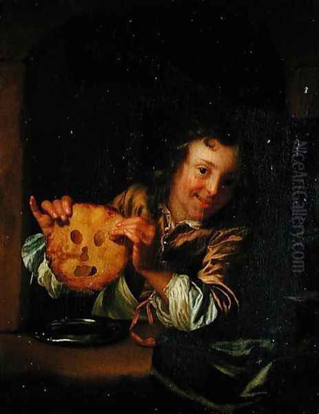 Boy with Pancakes Oil Painting by Godfried Schalcken