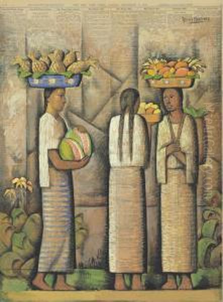 Vendedoras De Frutas Oil Painting by Alfredo Ramos Martinez