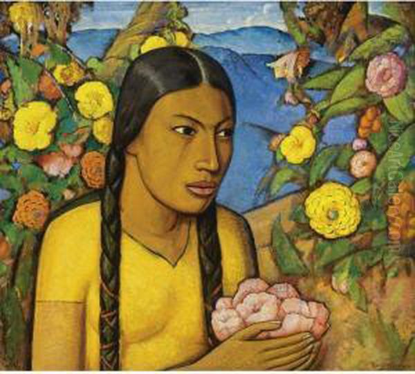 Juanita Entre Las Flores Oil Painting by Alfredo Ramos Martinez