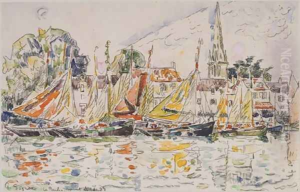 Fisihing Boats Oil Painting by Paul Signac