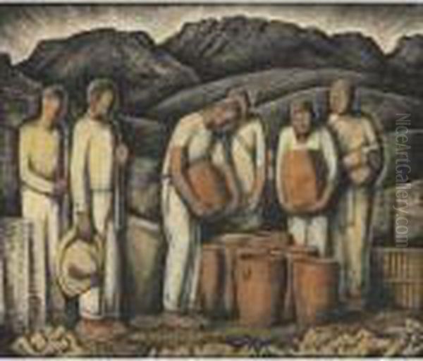 Six Potters Oil Painting by Alfredo Ramos Martinez