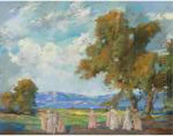 Paisaje Con Damas En El Campo Oil Painting by Alfredo Ramos Martinez