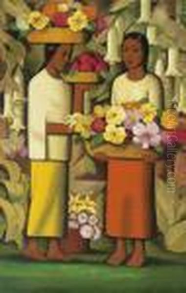 Mujeres Con Flores Oil Painting by Alfredo Ramos Martinez