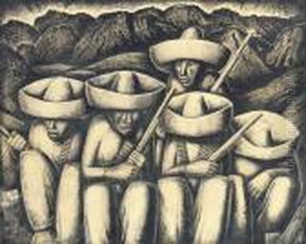 Zapatistas Oil Painting by Alfredo Ramos Martinez