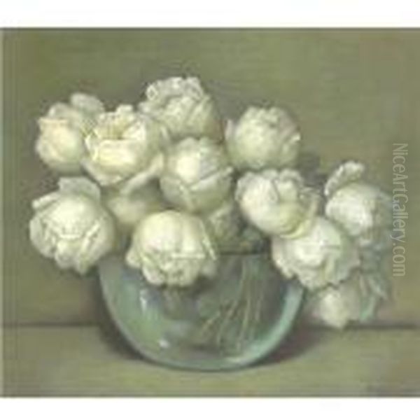 Florero Con Rosas Blancas Oil Painting by Alfredo Ramos Martinez